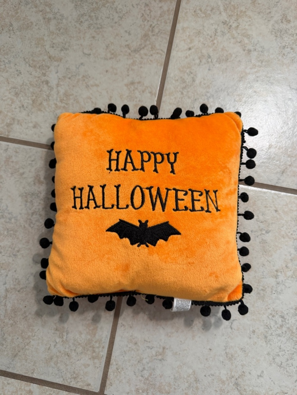 Halloween Decorative Pillow with Black Pom Trim